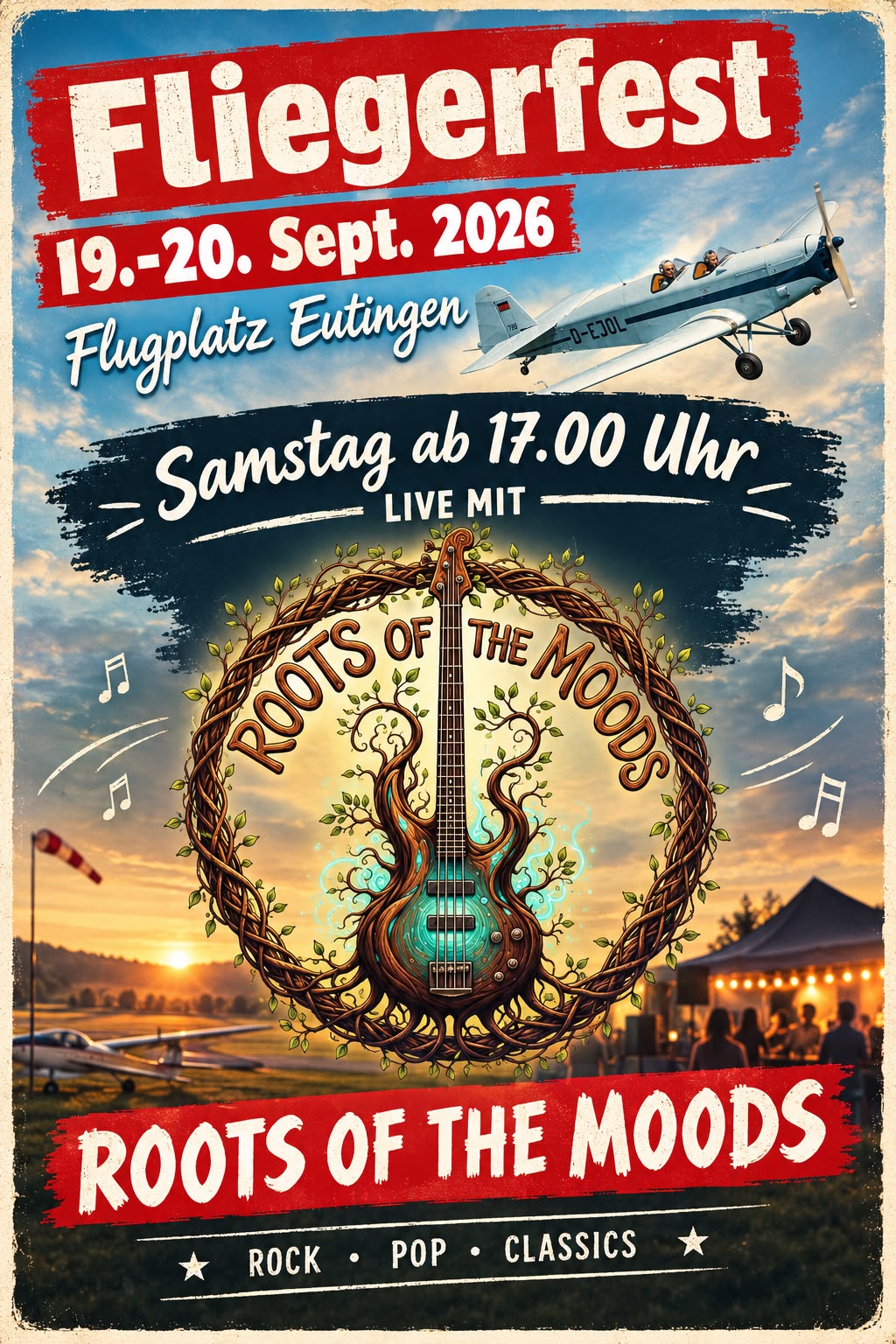 Fliegerfest 19. und 20. September 2026 - Samstag ab 17:00 Uhr LIVE mit ROOTS OF THE MOODS